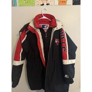 Vintage Starter Chicago Bulls Down Parka Jacket Hooded NBA 90s Mens L